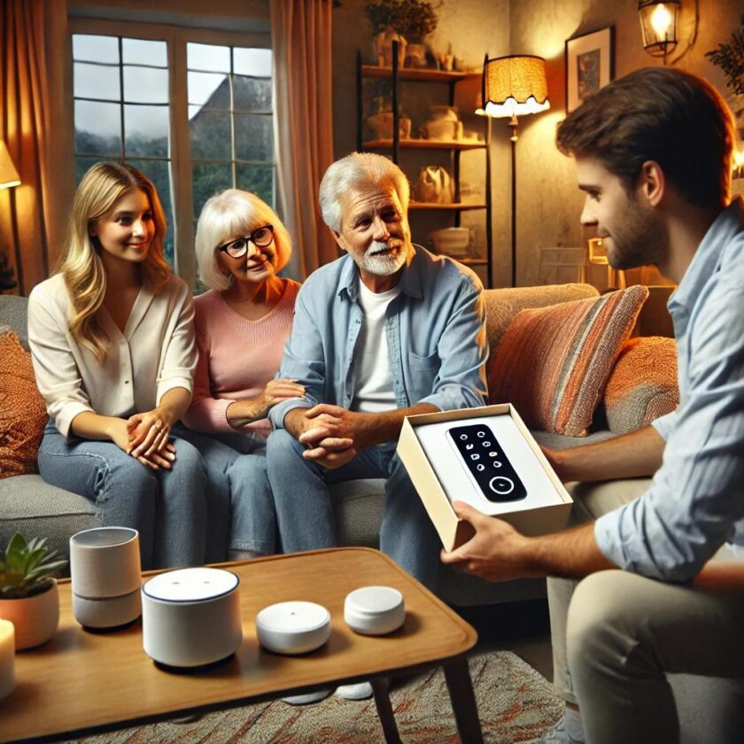 Seniors discussing Essential smart home devices home automation