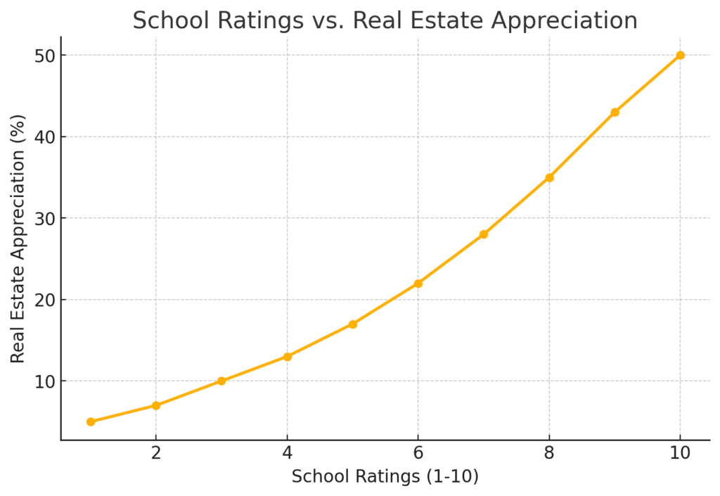 graph school ratings vs real estate appreciation showing great schools improve the value of property