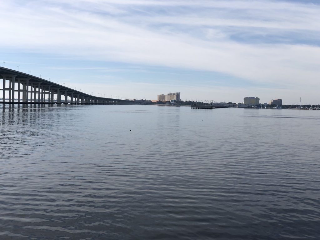 Biloxi Ocean Springs Bridge looking at Golden Nugget Casino