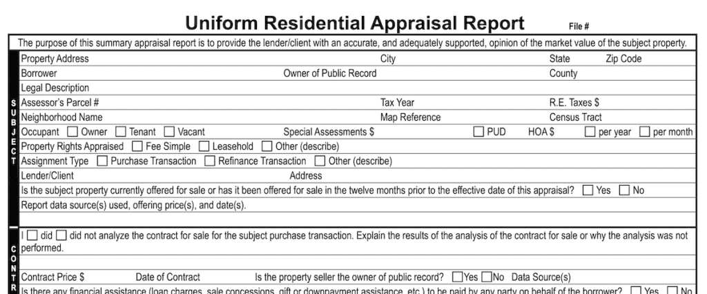 Uniform Residential Appraisal Report form