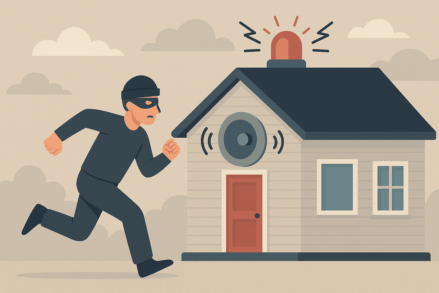 thief running from alarm sound secure your home now
