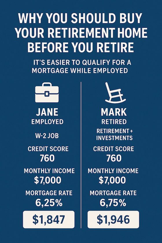 chart showing comparison of buying a home while employed and after retirement
