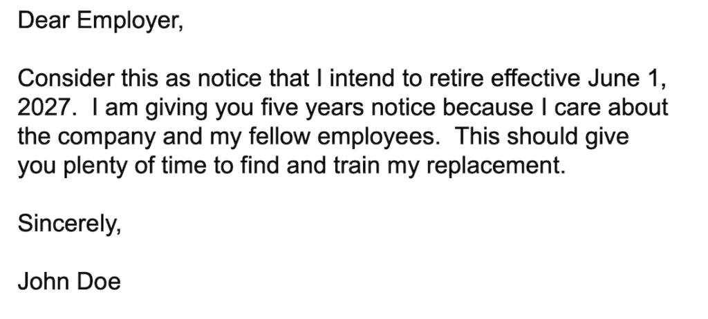 Letter to employer five years notice of retirement