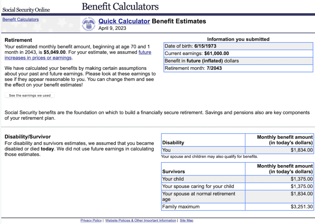 Social Security benefit report future dollars