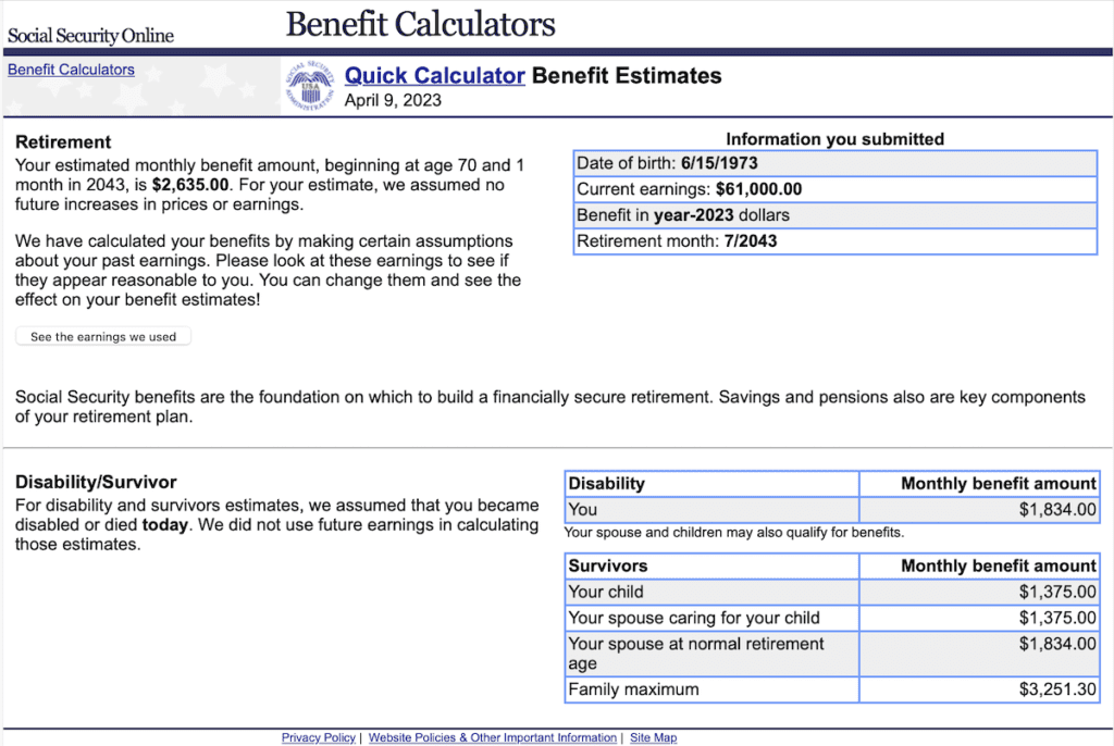 Social Security benefit report