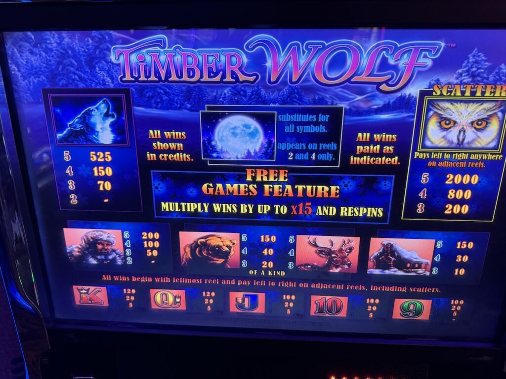 Timber wolf slot machines payout table