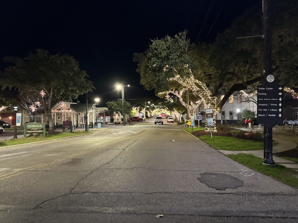 Main street decorated live oak