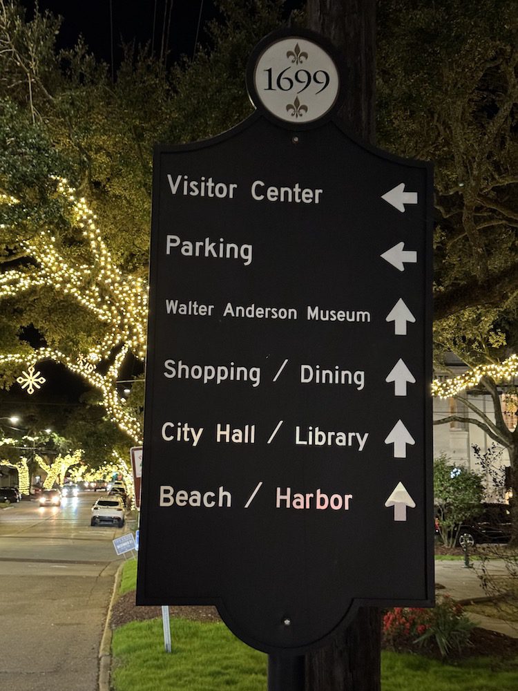 Direction sign to Ocean Springs activities