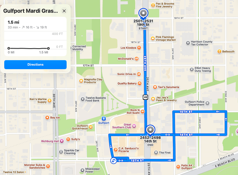 City of Gulfport Mardi Gras Parade Route