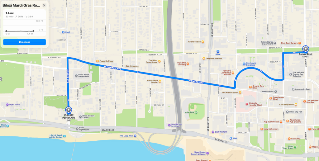 City of Biloxi mardi Gras Parade Route