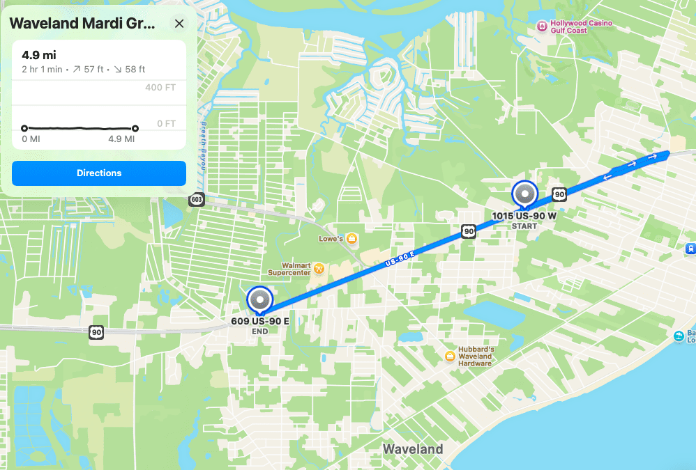 Waveland Mardi Gras Parade Route