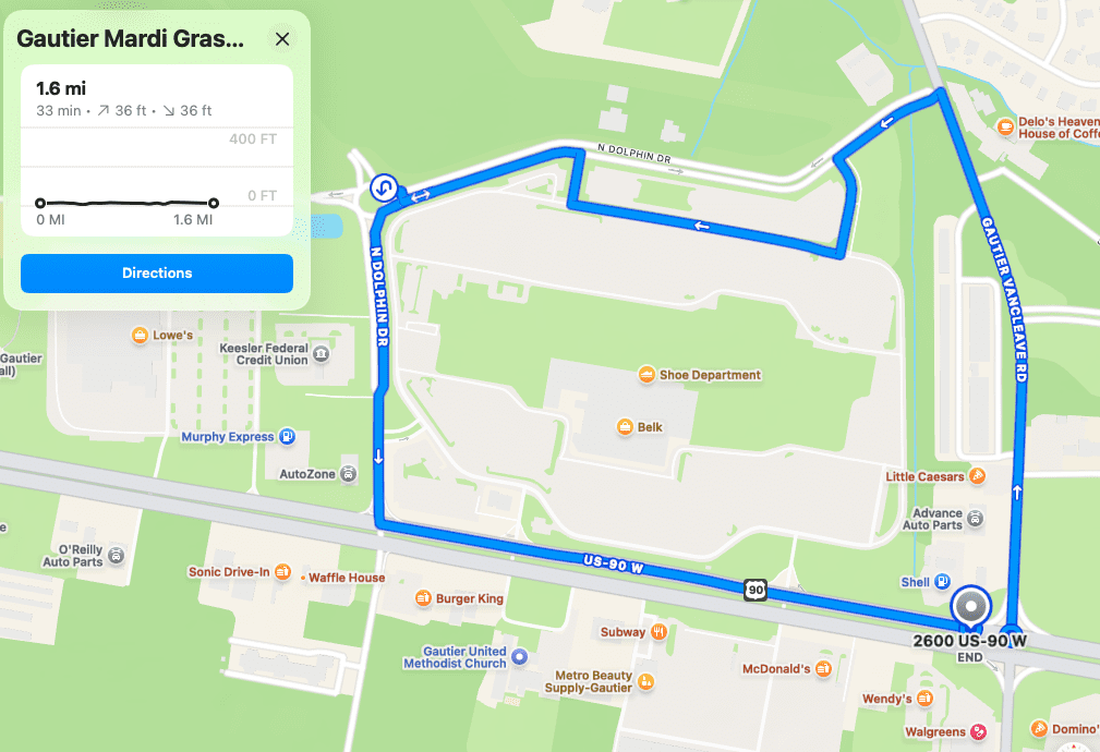 Gautier Mardi Gras Parade Route