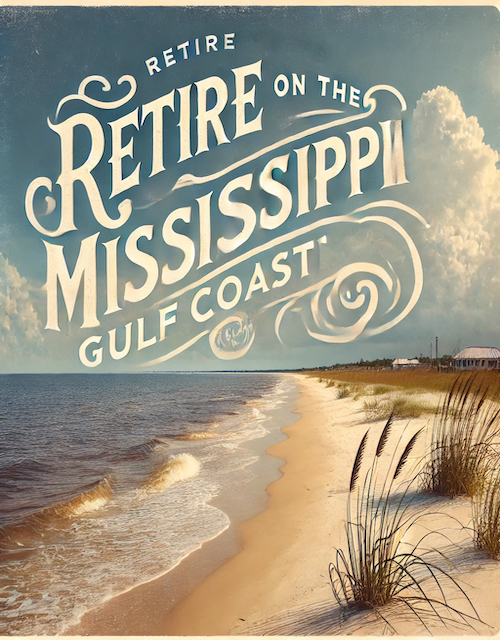 Beach with words retire on the mississippi gulf coast