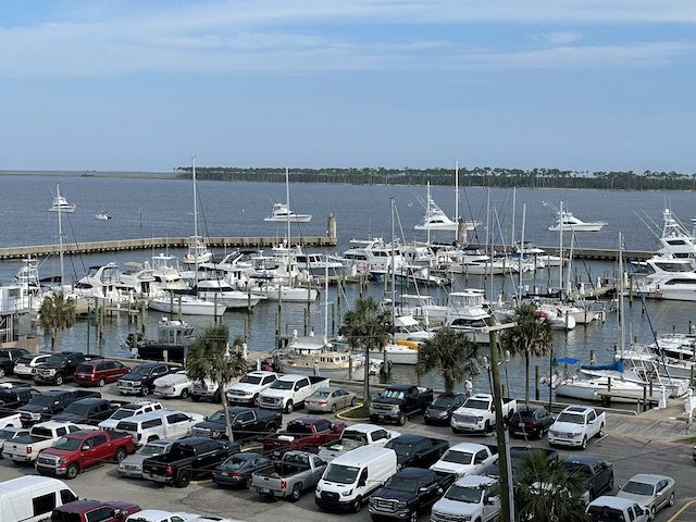 Biloxi harbor with deer island in background