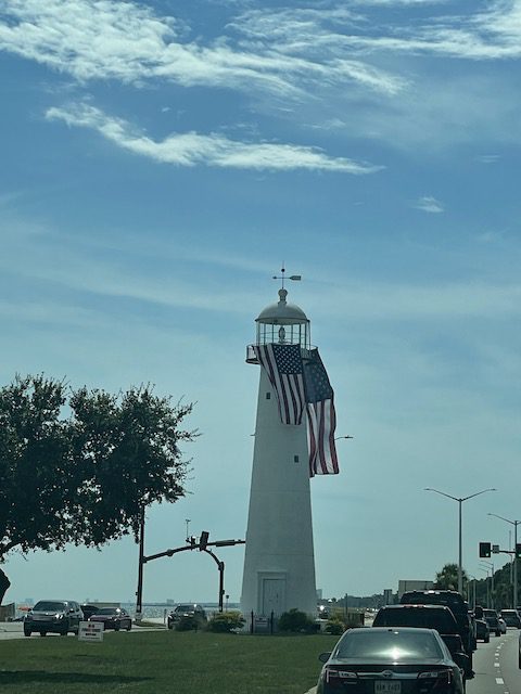 Biloxi light house with american flag