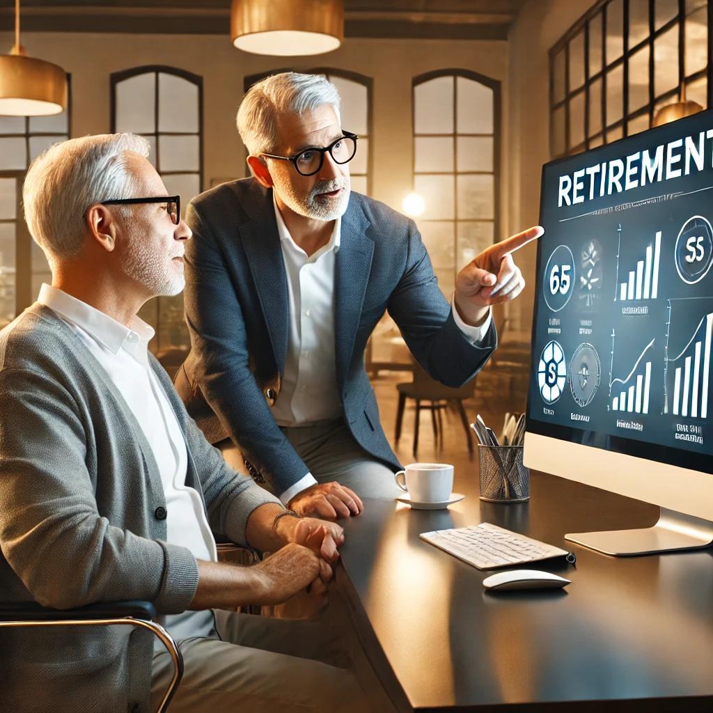 consulting business two men looking at computer screen