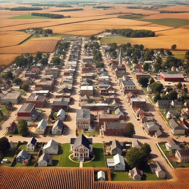 graphic of a midwestern town aerial view