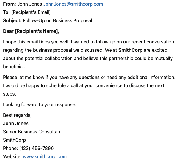 example of an email sent from a business account