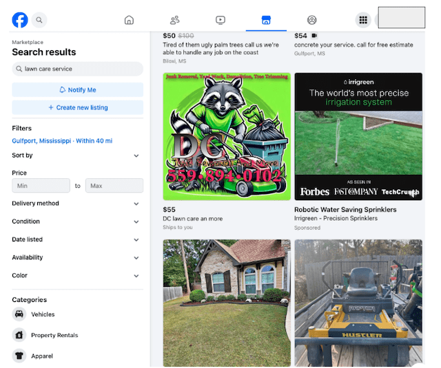 sample facebook marketplace for lawn care for best marketing ideas for a new business