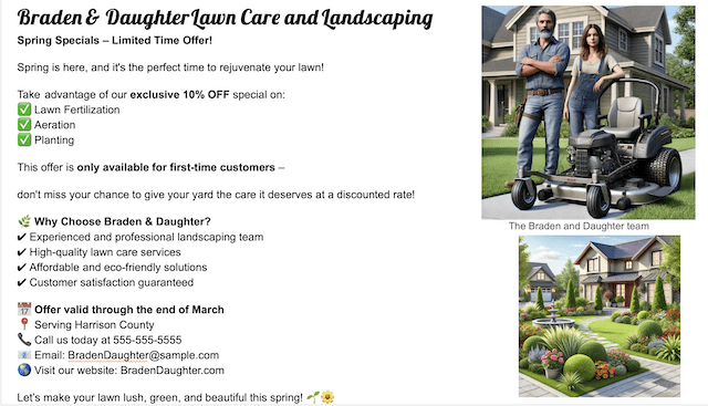 Sample flyer for a lawn care business