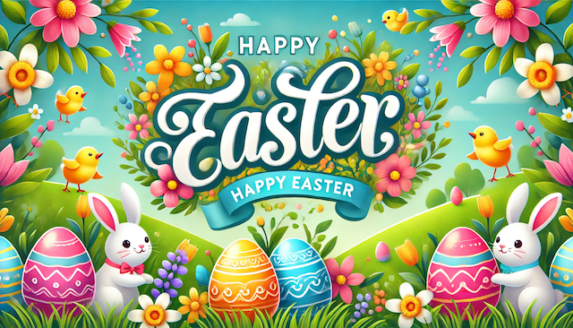 easter banner with eggs and bunnies