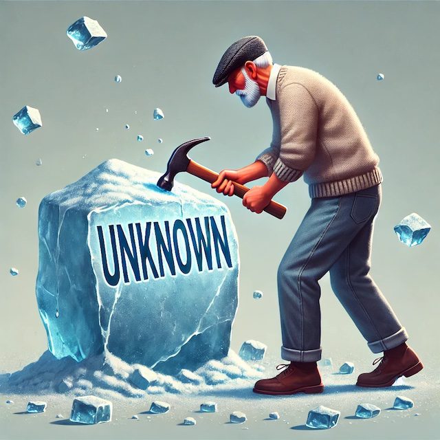 senior chipping away at an iceberg unknown