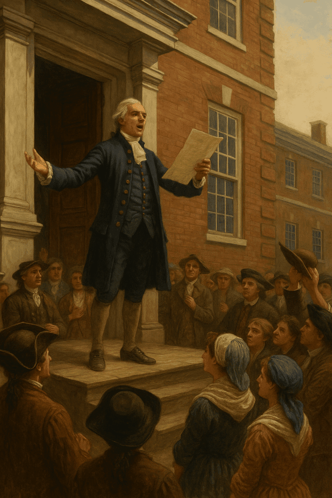 John Nixon reading declaration of independence in philadelphia for the first time to the public