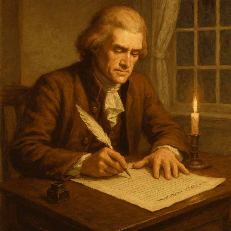 Thomas Jefferson writing the final copy of the declaration of independence