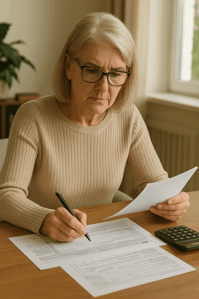 senior woman working on tax return