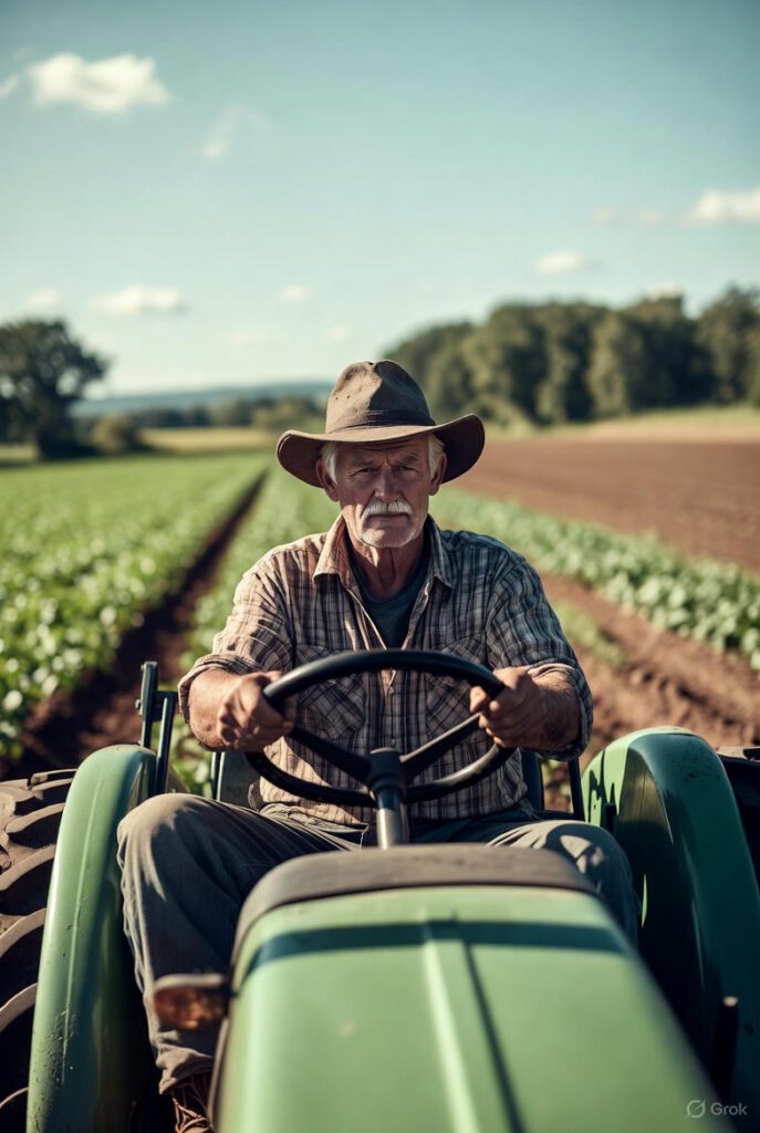 photo shows senior starting a farm after retirement driving a tractor