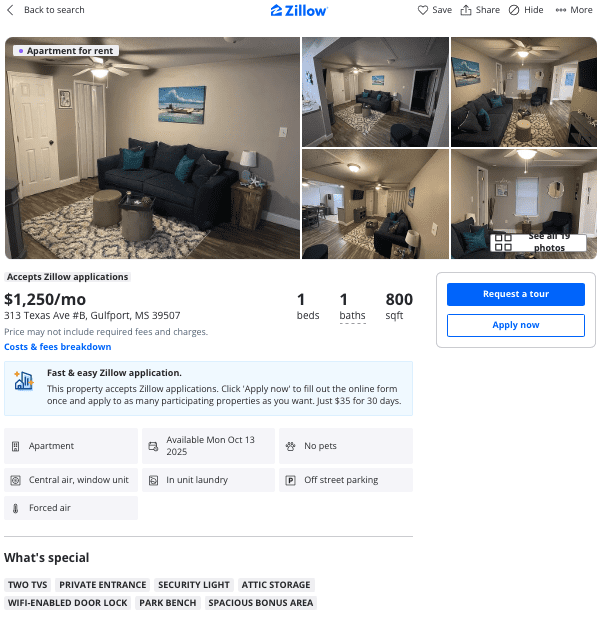 rental property near the beach for 1250 per month