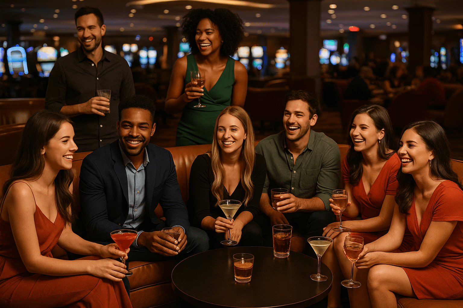 Collage of Mississippi Gulf Coast casinos, beach highway, and entertainment venues at night