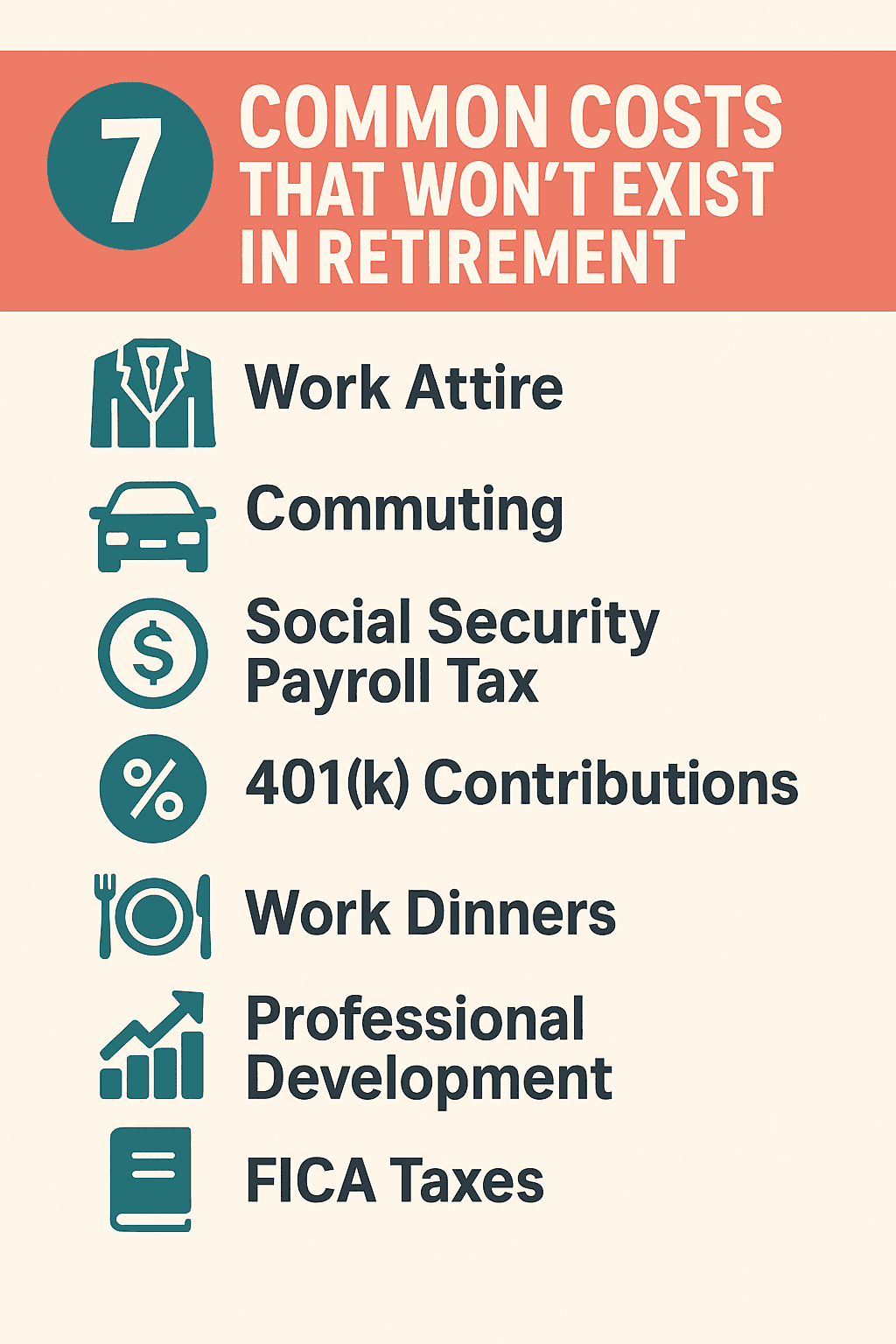 infographic listing seven costs that won't exist in retirement