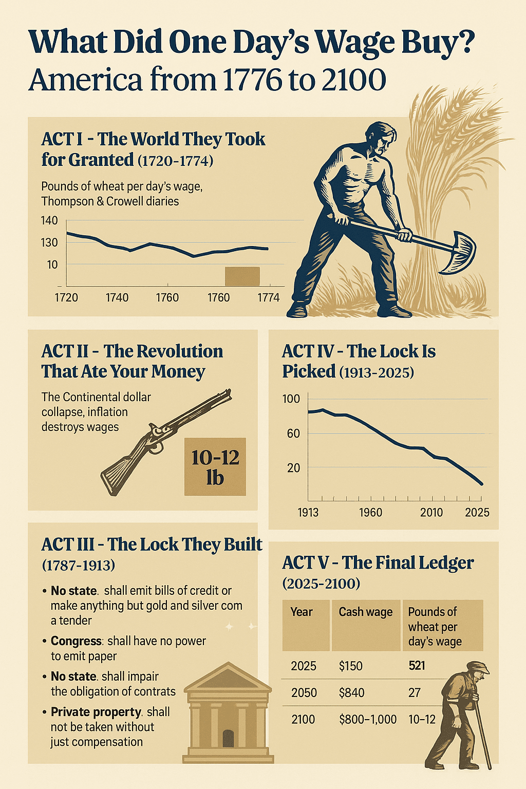 infographic showing the eroding value of what was stable pricing from early 1700's through 2025
