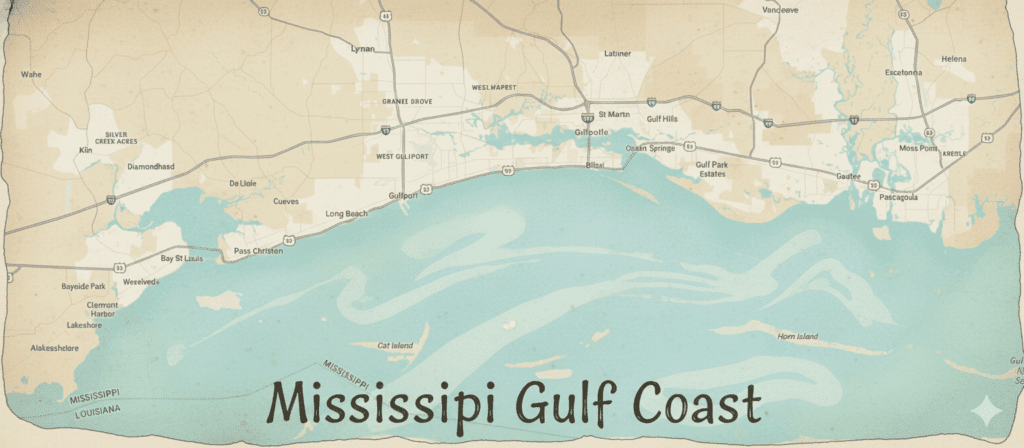 map of The Mississippi gulf coast