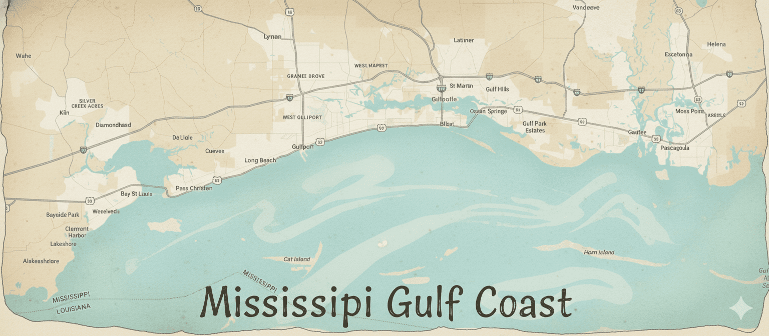 map of The Mississippi gulf coast