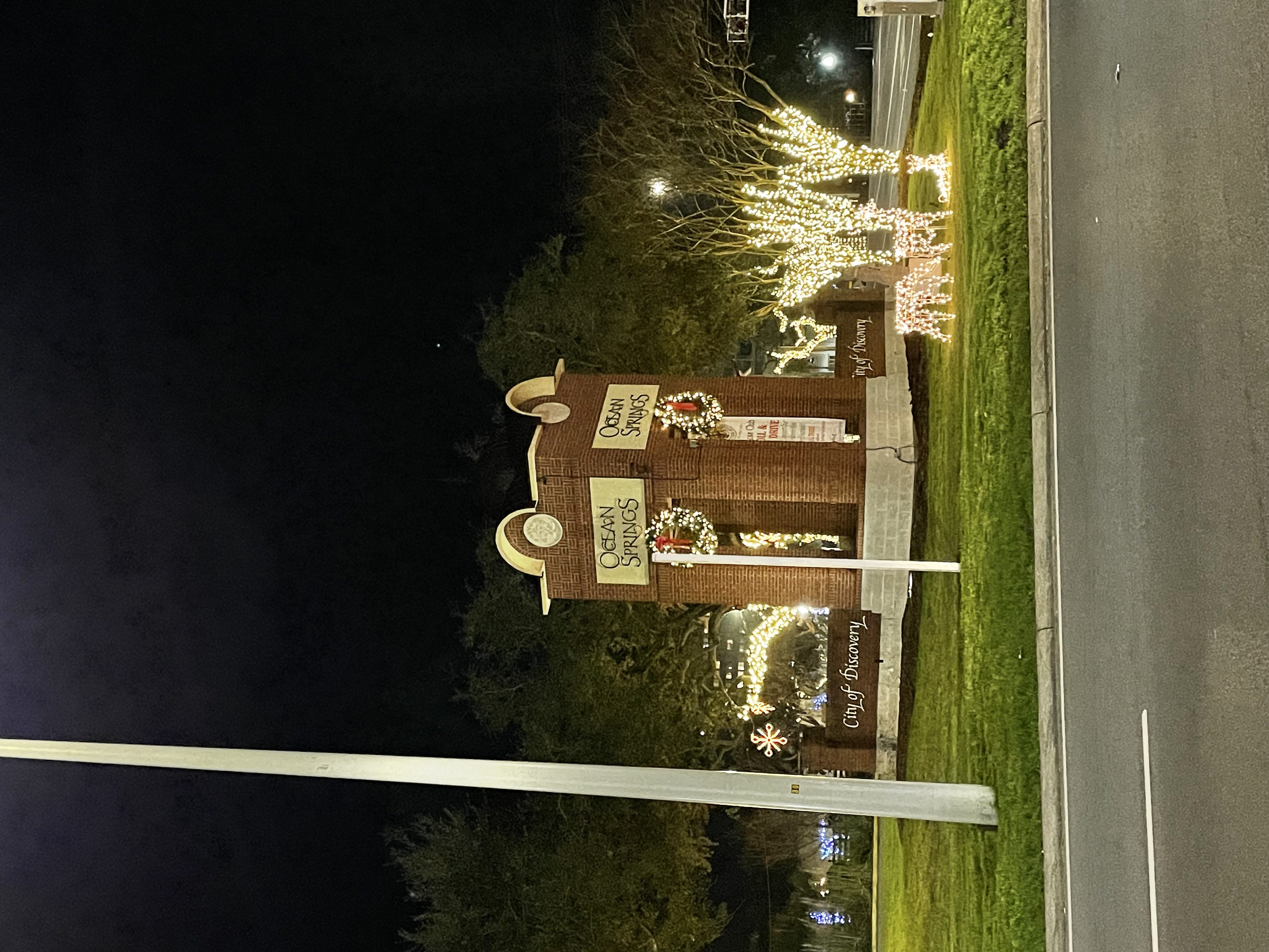 Ocean Springs Info Tower at Christmas