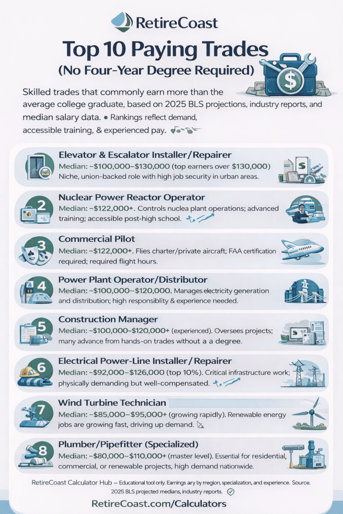 infographic top 10 paying trades showing each trade and the annual income