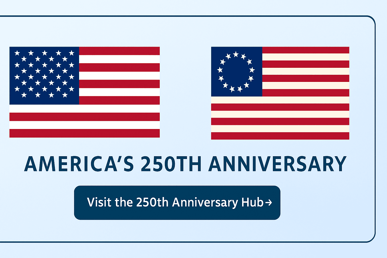 American flag and 13-star colonial flag celebrating America's 250th Anniversary