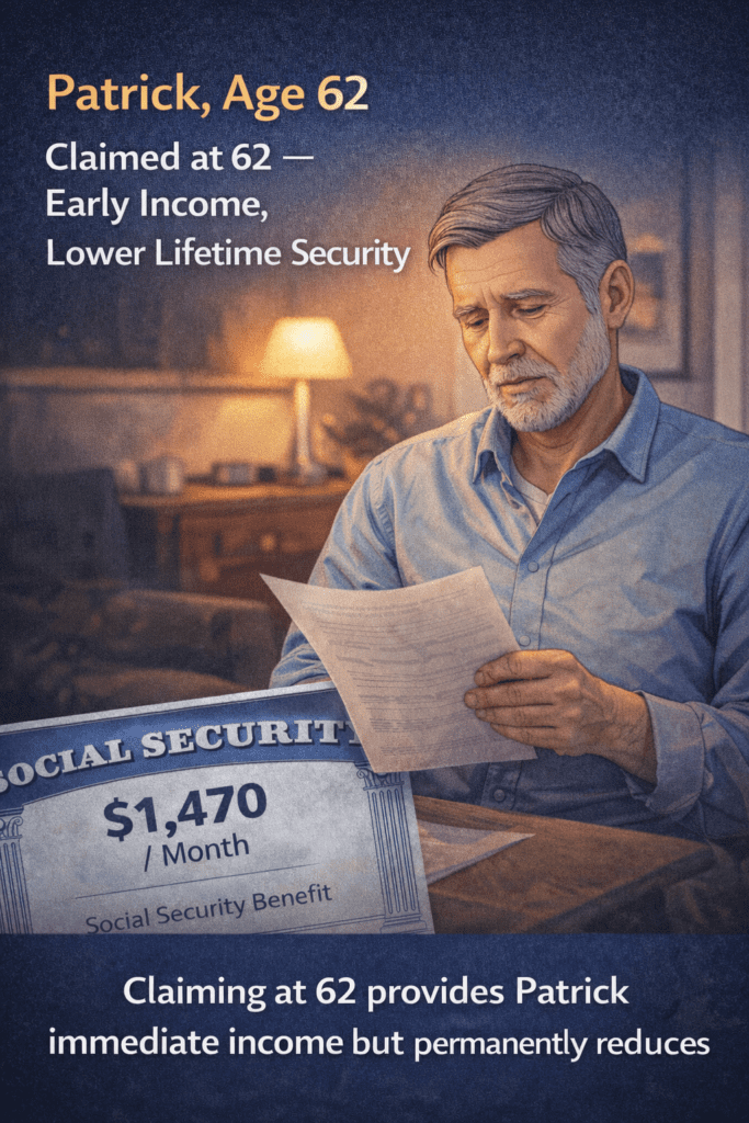 Image of Patrick receiving social security at age 62
