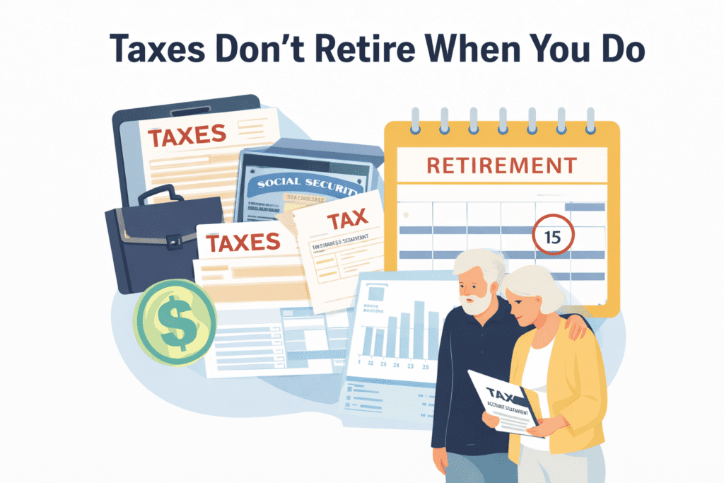 Illustration showing multiple retirement income sources including Social Security, pensions, investment income, and work income being reviewed for reliability and timing