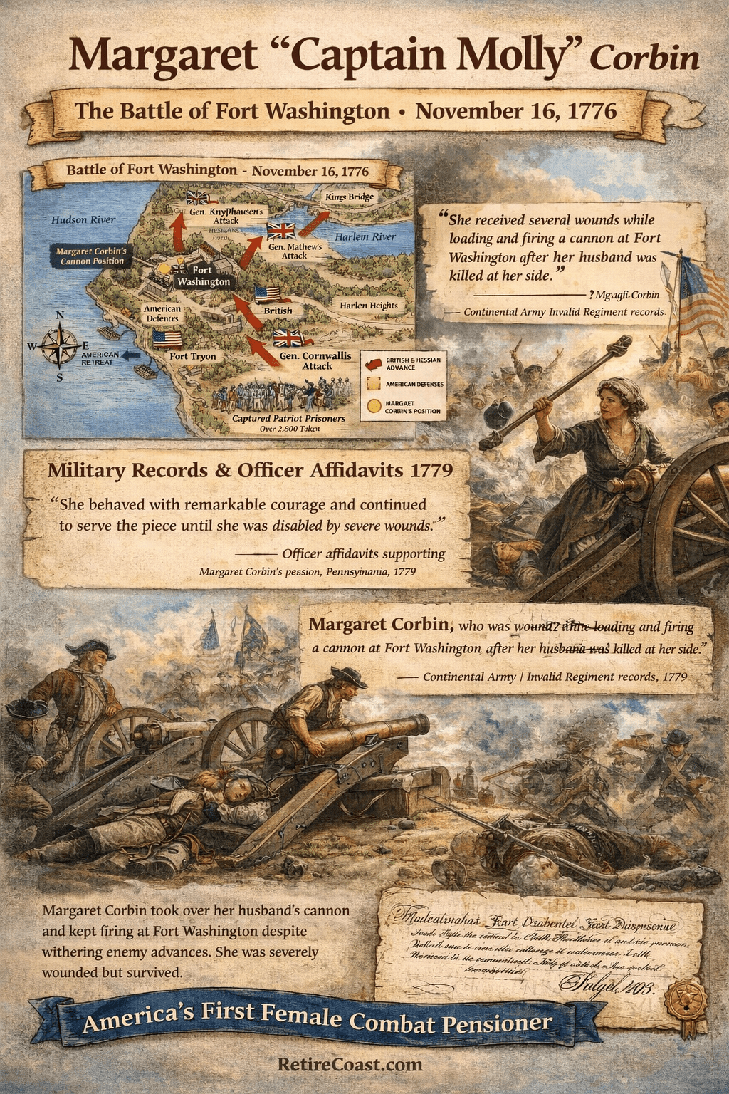 Preview image of Margaret Corbin Battle of Fort Washington printable infographic PDF