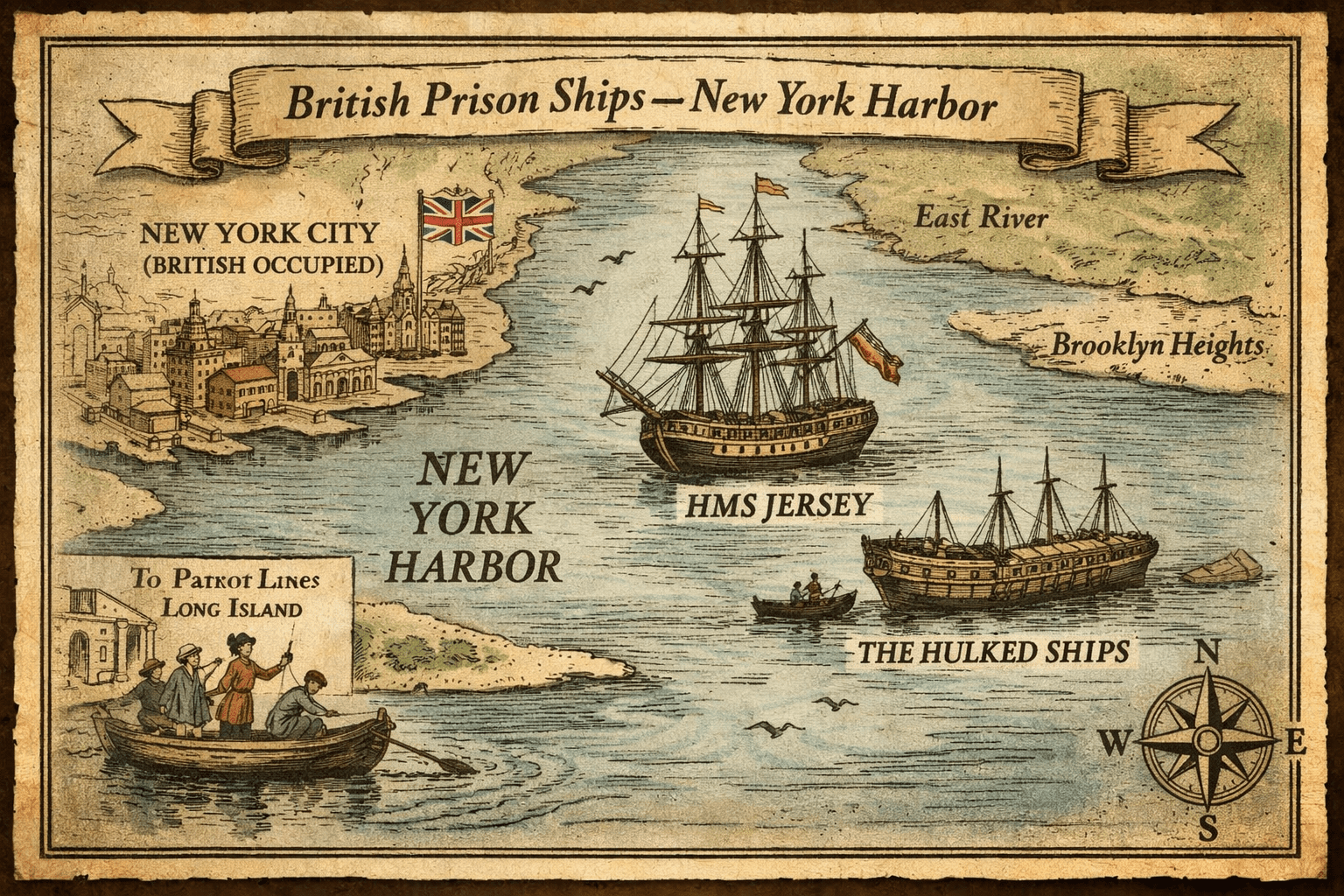 Illustration related to Elizabeth Burgin helping prisoners escape British prison ships in New York Harbor