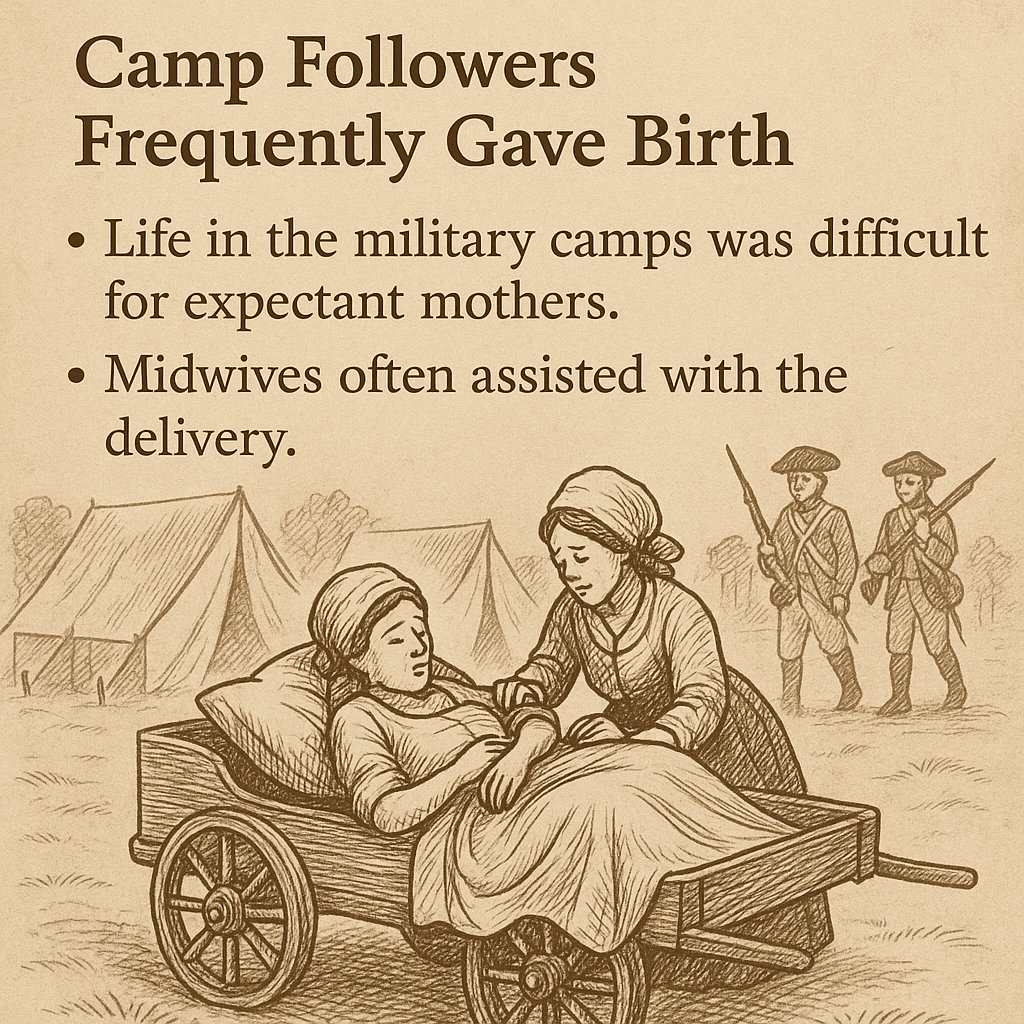 infographic showing how women camp followers gave birth at the camps during the war in 1776