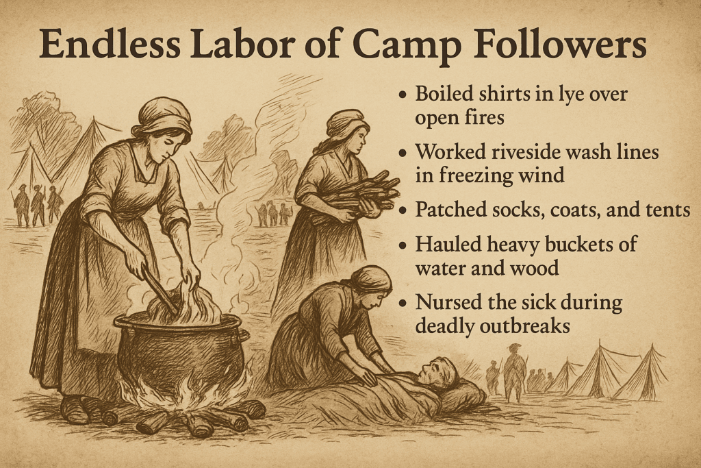 infographic showing endless work by camp followers in 1776