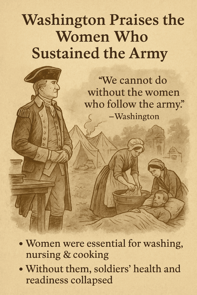 infographic with George Washington stating that "we can no do without the women who follow the army"