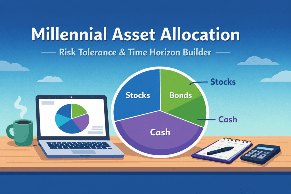 Millennial asset allocation calculator showing stocks bonds and cash based on risk tolerance and time horizon