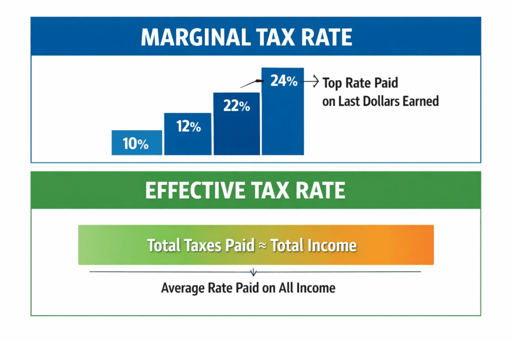 Visual comparison of marginal tax rate versus effective tax rate.