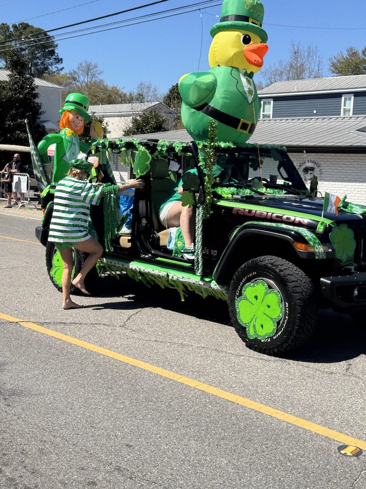 Jeep decorated with shamrocks St Patricks parade Ocean Springs