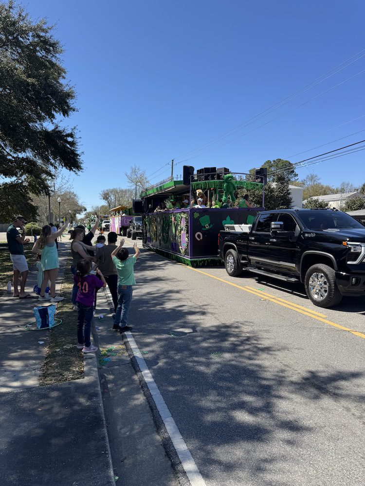 Crowd watching St Patricks Day parade Ocean Springs Mississippi